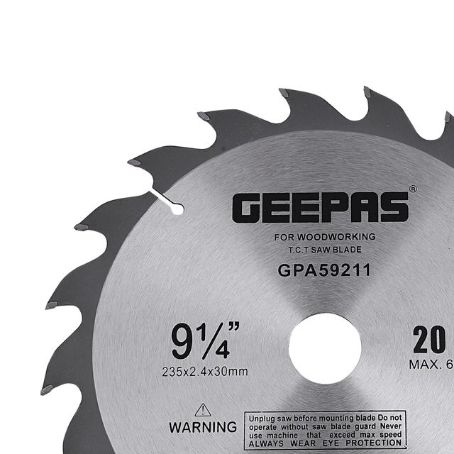 Geepas GPA59211 Professional Circular Saw Blade - 235mm x 30mm Bore, - Thin Kerf -20 ATB Sharp Teeth - Ideal for Carpenter, Professional, DIYers & More - SW1hZ2U6MTUwNjY1