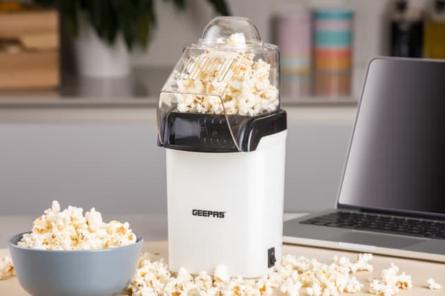 Geepas 1200W Electric Popcorn Maker - Makes Hot, Fresh, Healthy and Fat-Free Theater Style Popcorn Anytime - On/Off Switch, Attractive Design, Oil-Free Popcorn Popper - 2 Years Warranty