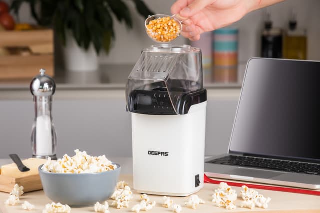 Geepas 1200W Electric Popcorn Maker - Makes Hot, Fresh, Healthy and Fat-Free Theater Style Popcorn Anytime - On/Off Switch, Attractive Design, Oil-Free Popcorn Popper - 2 Years Warranty