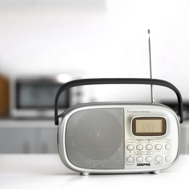Geepas Rechargeable Radio - FM/AM Radio with 2 Headphone Socket - Enhanced Portable Comfortable Handle & Timer Auto Start, Digital Display- Ideal for Indoor & Outdoor use - 2 Years Warranty