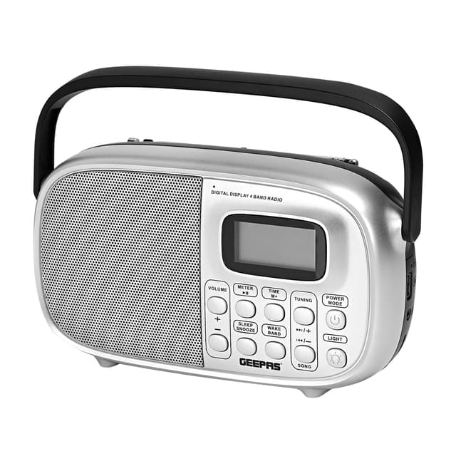 Geepas Rechargeable Radio - FM/AM Radio with 2 Headphone Socket - Enhanced Portable Comfortable Handle & Timer Auto Start, Digital Display- Ideal for Indoor & Outdoor use - 2 Years Warranty