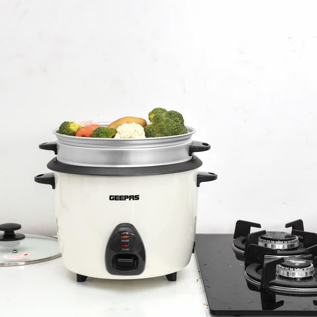Geepas GRC4326 2.2L Electric Rice Cooker -Cook/Warm/Steam, High-Temperature Protection - Make Rice & Steam Healthy Food & Vegetables - 2 Year Warranty