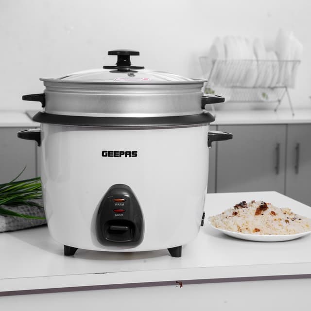 Geepas GRC4326 2.2L Electric Rice Cooker -Cook/Warm/Steam, High-Temperature Protection - Make Rice & Steam Healthy Food & Vegetables - 2 Year Warranty