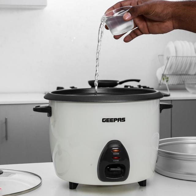 Geepas GRC4326 2.2L Electric Rice Cooker -Cook/Warm/Steam, High-Temperature Protection - Make Rice & Steam Healthy Food & Vegetables - 2 Year Warranty - SW1hZ2U6MTQyNzI2