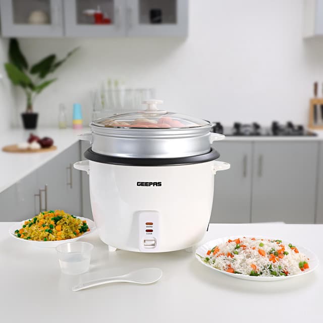 طباخة الأرز الكهربائية طهي بالبخار بسعة 2.8 لتر ضد الالتصاق جيباس Geepas Against Adhesion 2.8 L Steam Cooking Electric Cooker