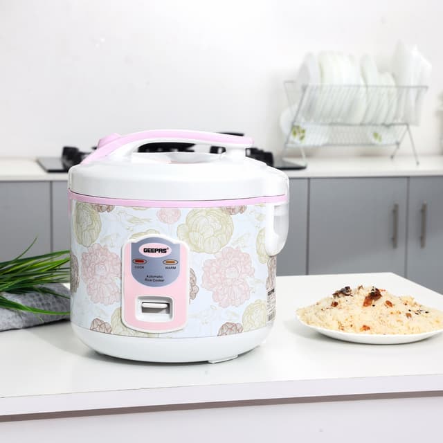 Geepas 1.5 L Electric Rice Cooker 500W - Non-Stick Inner Pot -Cook/Steam/Keep Warm - Make Rice & Steam Healthy Food & Vegetables - 2 Years Warranty