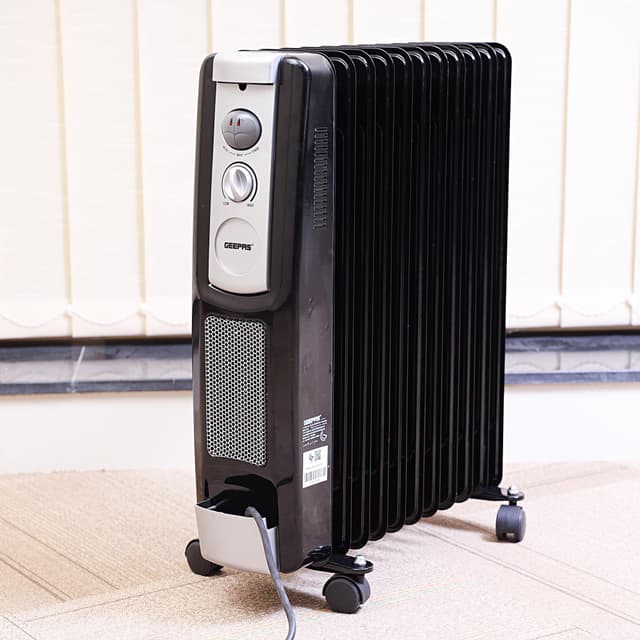 Geepas GRH9101 11 Fins Oil Filled Radiator Heater with Fan 2400W - 3 Speed Adjustable thermostat with Power Indicator & Silent Operation - Ideal For Home, Caravan or Office - 2 Years Warranty