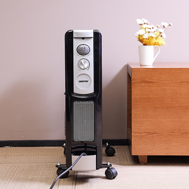 Geepas GRH9101 11 Fins Oil Filled Radiator Heater with Fan 2400W - 3 Speed Adjustable thermostat with Power Indicator & Silent Operation - Ideal For Home, Caravan or Office - 2 Years Warranty