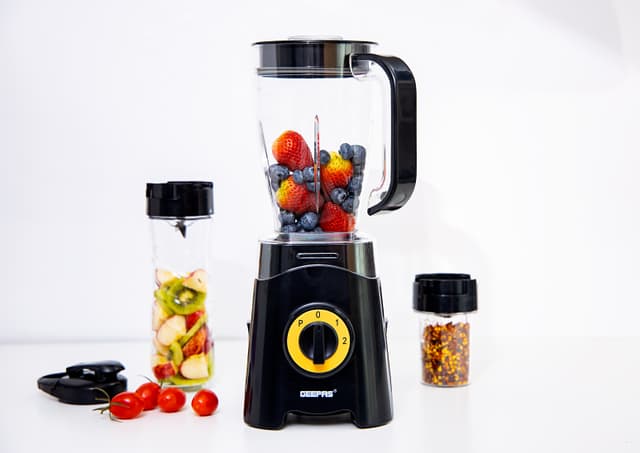 Geepas GSB44033 350W 3 in 1 Food Jug Blender with 1.25L BPA Jar - 2 Speed with Pulse Function - Travel Personal Blender Smoothie Milkshake Maker Bottle, Coffee/Spice Grinder Mill & Food Jug Blender
