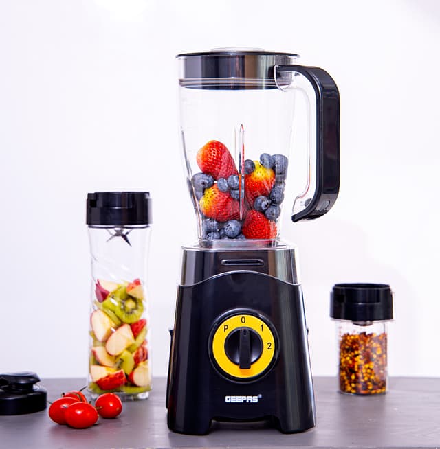 Geepas GSB44033 350W 3 in 1 Food Jug Blender with 1.25L BPA Jar - 2 Speed with Pulse Function - Travel Personal Blender Smoothie Milkshake Maker Bottle, Coffee/Spice Grinder Mill & Food Jug Blender