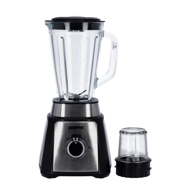 خلاط 2 في 1 بسعة 1.5 ليتر مع طحانة بقوة 50 واط   Blender with 1.5L Glass Jar and Grinder 500W  - Geepas