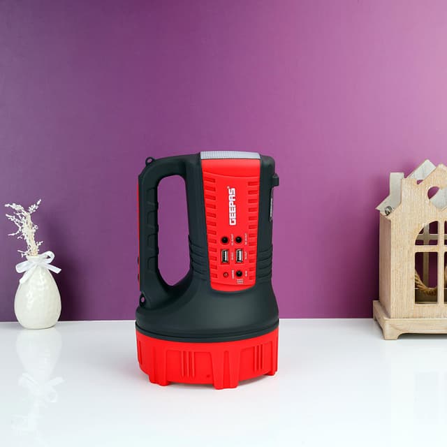 Geepas GSL5572 Rechargeable LED Emergency Searchlight - Portable Spotlight with 10 Hours Working with 2 USB Input - Ideal for Camping, Outdoor & Emergency Power Cuts