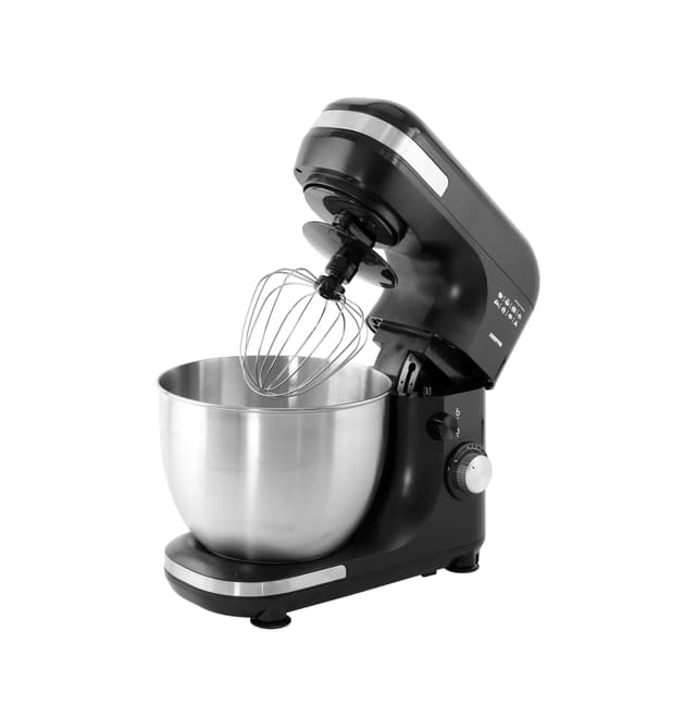 Geepas GSM43013 3 In 1 Stand 600w - 7 Level Speed, 5 Litre Stainless Steel Bowl, Splash Guard -Convenient Design with Wisk, Dough Hook & Beater - Perfect All Kitchen Use - 123215