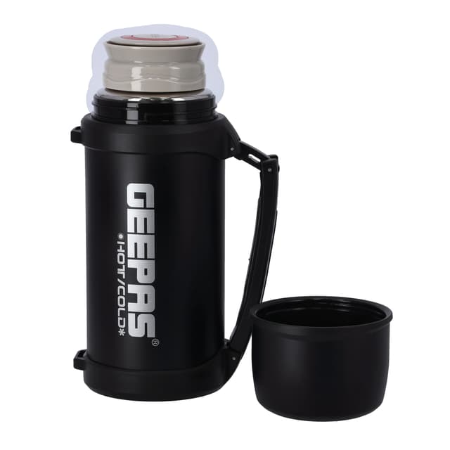 Geepas GSVB4111 Vacuum Flask, 1.5L - Stainless Steel Vacuum Bottle Keep Hot & Cold Antibacterial topper & Cup - Perfect for Outdoor Sports, Fitness, Camping, Hiking, Office, School - 2 Year Warranty - 123332