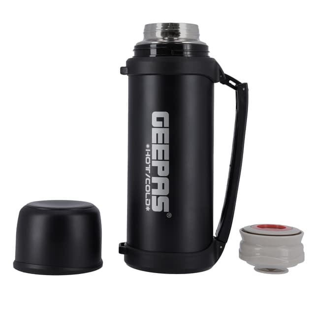 Geepas 1.8L Stainless Steel Vacuum Flask - Vacuum Insulated Bottle - Thermo Flask with Double Wall Vacuum Insulation Design - Hot & Cool, Portable & Leak Proof - Preserves Flavor & Freshness - For Camping Hiking - 123339