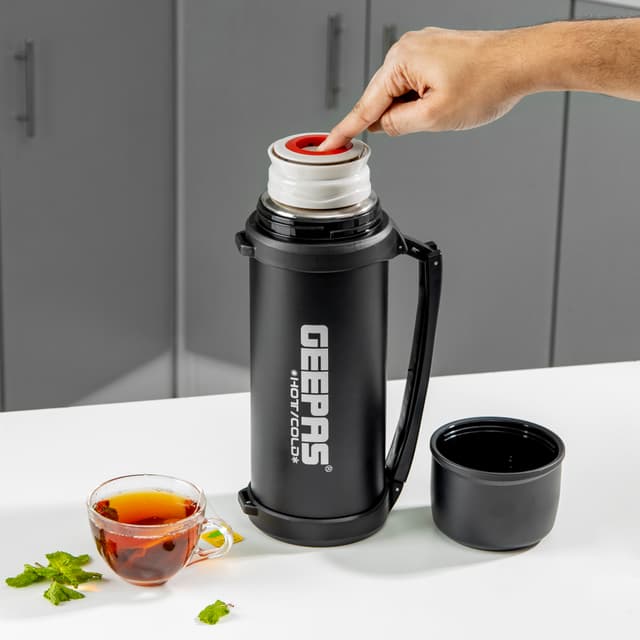 Geepas GSVB4113 2.2L Vacuum Flask - Stainless Steel Vacuum Bottle Keep Hot & Cold Antibacterial topper & Cup - Perfect for Outdoor Sports, Fitness, Camping, Hiking, Office, School - 2 Year Warranty - 123352