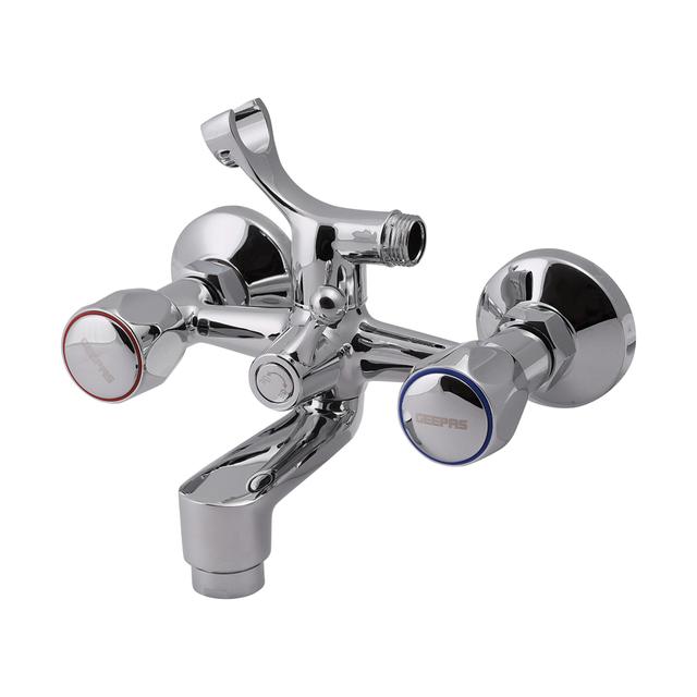 Geepas Dual Handle Bath Shower Mixer - Wall Mixer 3 in 1 With Provision for Overhead Shower Metal Wheel Handle Wall mounted Two Tap hole - 7 Years Warranty - SW1hZ2U6MTQ0NTMw