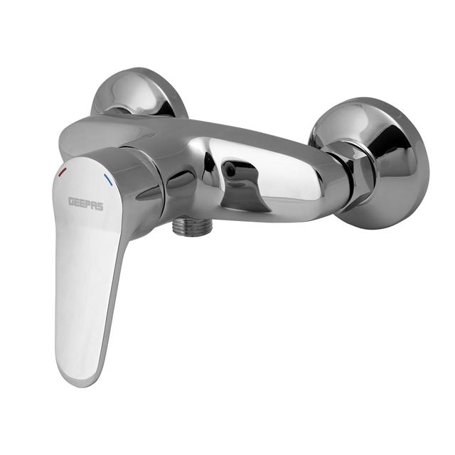 Geepas Singlelever Bath Shower Mixer - Wall Mixer 2 in 1 With Provision For Overhead Shower Metal Handle Wallmounted Two Taphole - Ideal for Bathroom Bathtub & Lavatory - 7 Years Warranty - SW1hZ2U6MTQ0NTY1