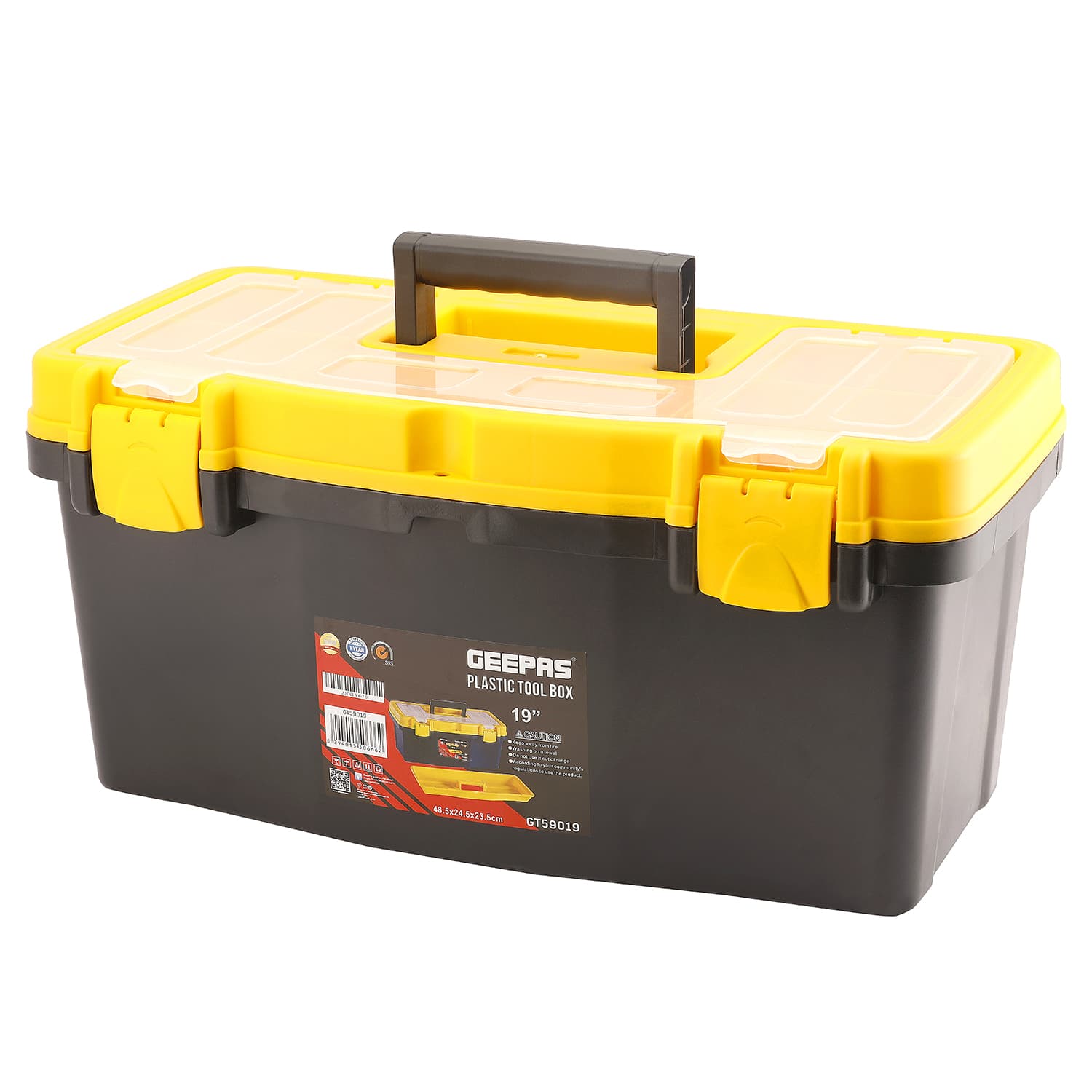 صندوق العدة البلاستيكي بقياس 19 إنش مع قفل حديدي 19" Plastic Tool Box with Safe Metal Latches - Geepas