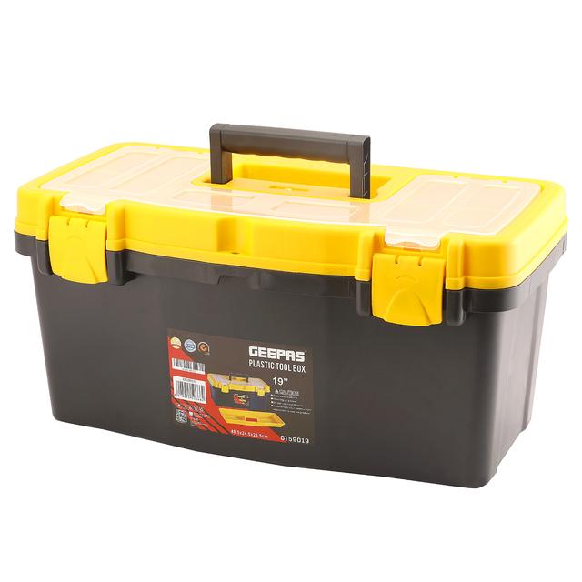 صندوق العدة البلاستيكي بقياس 19 إنش مع قفل حديدي 19" Plastic Tool Box with Safe Metal Latches - Geepas - SW1hZ2U6MTUwNzMx