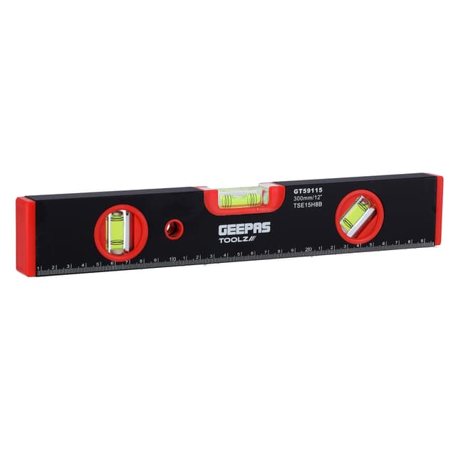 Geepas Gt59115 12" Spirit Level - Portable Size With Al Frame | 3 Solid Blocks 1.0mm/M Accuracy Ideal For Engineers Civil Workers Diyer & More