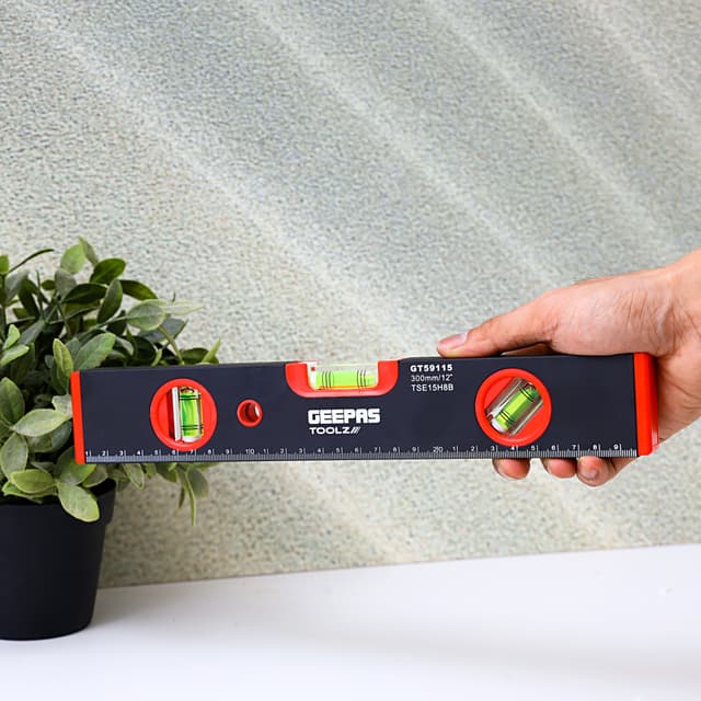 Geepas Gt59115 12" Spirit Level - Portable Size With Al Frame | 3 Solid Blocks 1.0mm/M Accuracy Ideal For Engineers Civil Workers Diyer & More