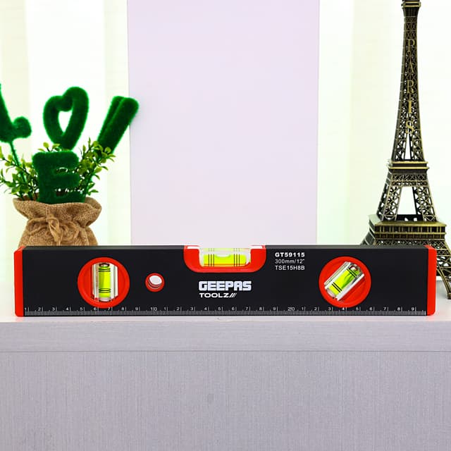 Geepas Gt59115 12" Spirit Level - Portable Size With Al Frame | 3 Solid Blocks 1.0mm/M Accuracy Ideal For Engineers Civil Workers Diyer & More