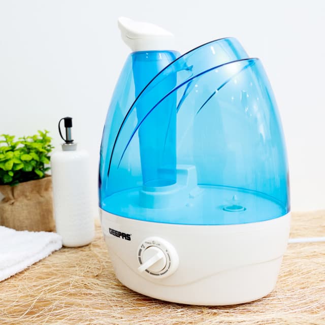 Geepas Guh2484 Ultra Sonic Humidifier - Portable Double Nozzle 9 Hours Of Continuous Mist 2.6l Capacity | Ideal For Bedroom Baby Home Children Room Office & More 2 Years Warranty - 124296