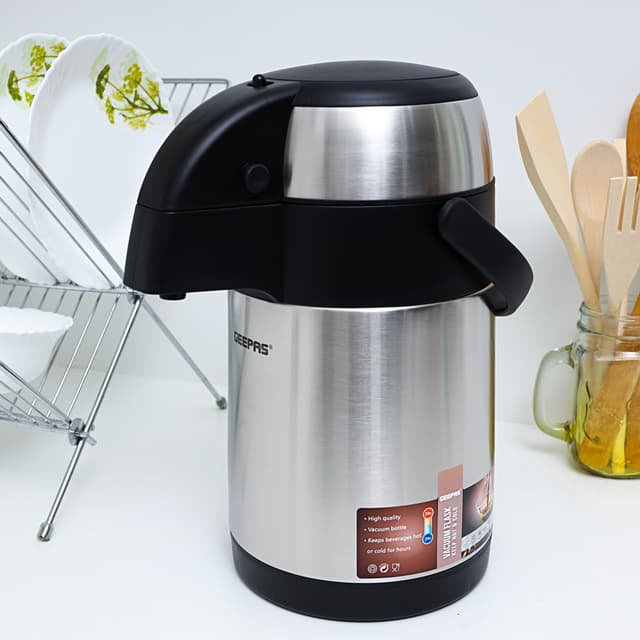Geepas Gvf5262 2.5l Vacuum Flask - Coffee Heat Insulated Thermos For Keeping Hot/Cold 24 Hours Heat/Cold Retention Double-Walled Hot Water Tea Beverage | Ideal Social Occasion Commercial & Outings