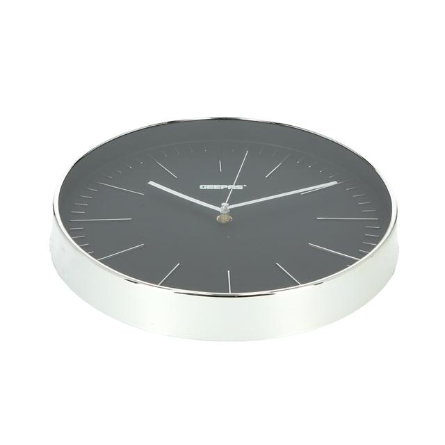 ساعة حائط دائرية جيباس بدون صوت أسود وفضي Geepas Wall Clock Silent Non Ticking