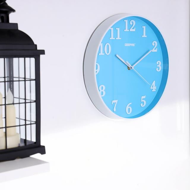 ساعة حائط دائرية جيباس بدون صوت أزرق وأبيض Geepas Wall Clock Silent Non Ticking - SW1hZ2U6MTQ3NjAw