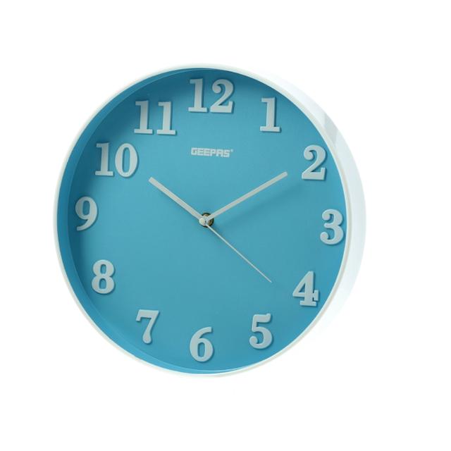 ساعة حائط دائرية جيباس بدون صوت أزرق وأبيض Geepas Wall Clock Silent Non Ticking - SW1hZ2U6MTQ3NTk4