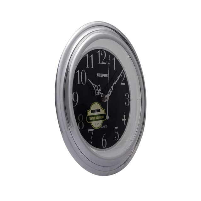 ساعة حائط جيباس بدون صوت أسود وفضي  Geepas Wall Clock Silent Non Ticking