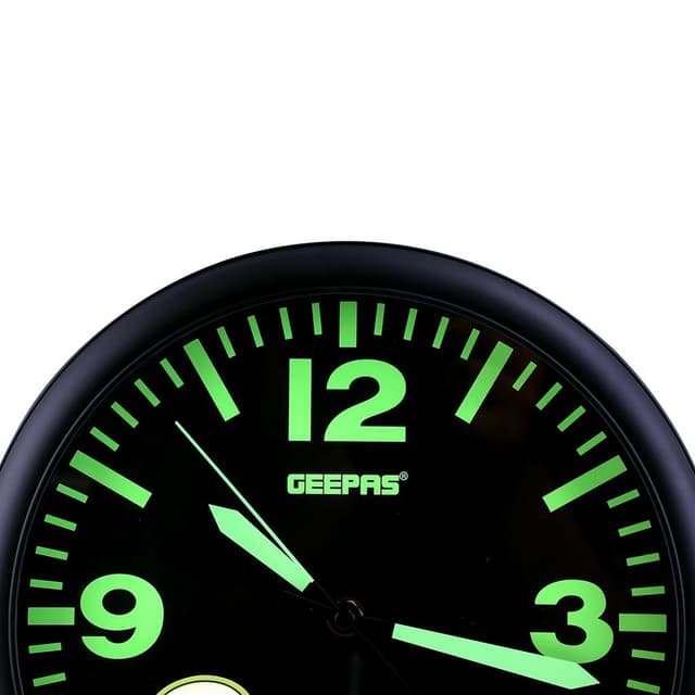 ساعة حائط جيباس بدون صوت أسود وأخضر Geepas Wall Clock Silent Non Ticking - 124544