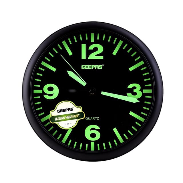 ساعة حائط جيباس بدون صوت أسود وأخضر Geepas Wall Clock Silent Non Ticking - 257261