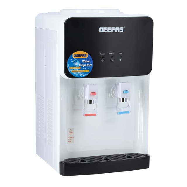 Geepas GWD8356 Water Dispenser - Hot & Cold Water Dispenser - Stainless Steel Tank, Compressor Cooling System, Child Lock - 2 Tap - 1L Hot and 2.8L Cold Water Capacity - 2 Years Warranty - 124618