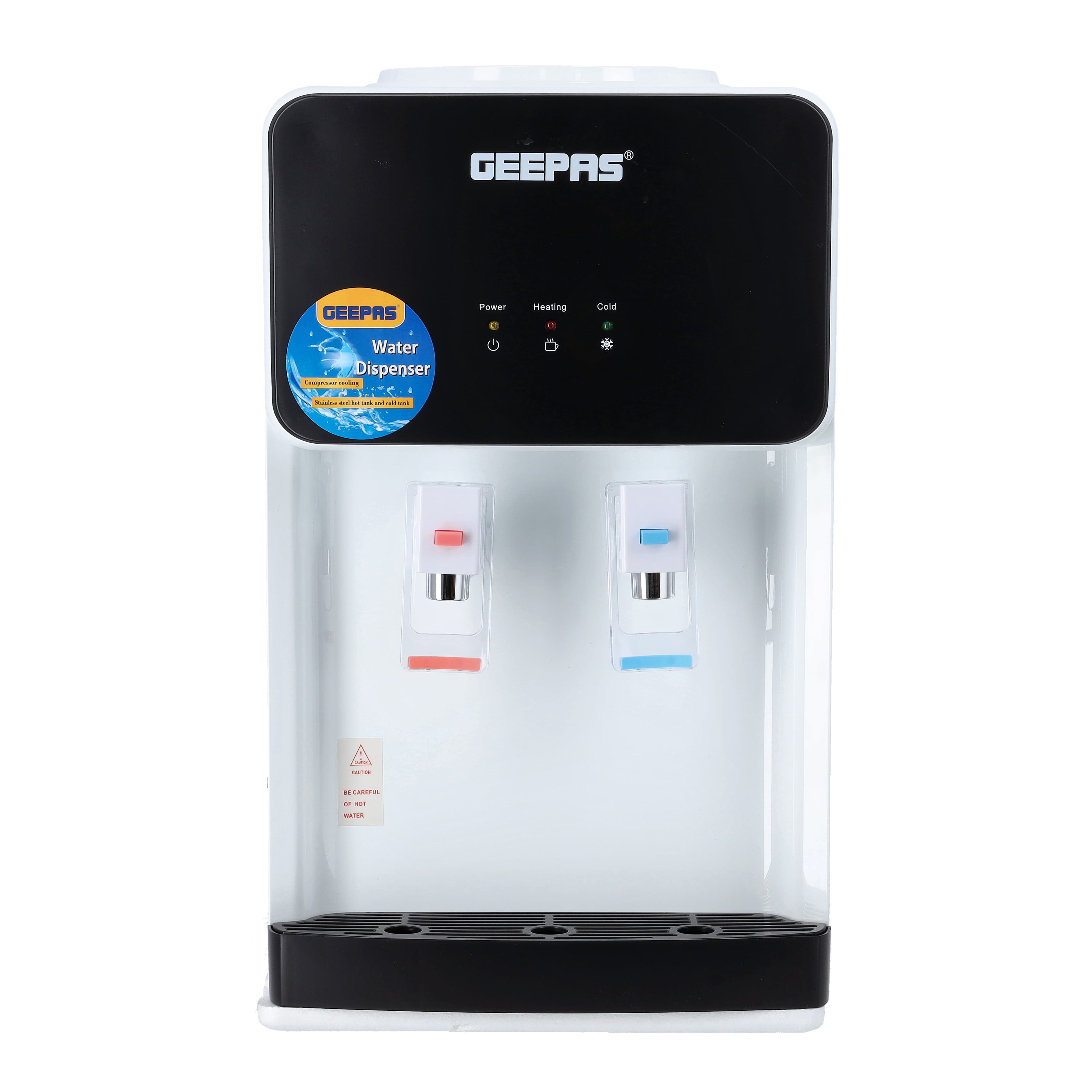 Geepas GWD8356 Water Dispenser - Hot & Cold Water Dispenser - Stainless Steel Tank, Compressor Cooling System, Child Lock - 2 Tap - 1L Hot and 2.8L Cold Water Capacity - 2 Years Warranty