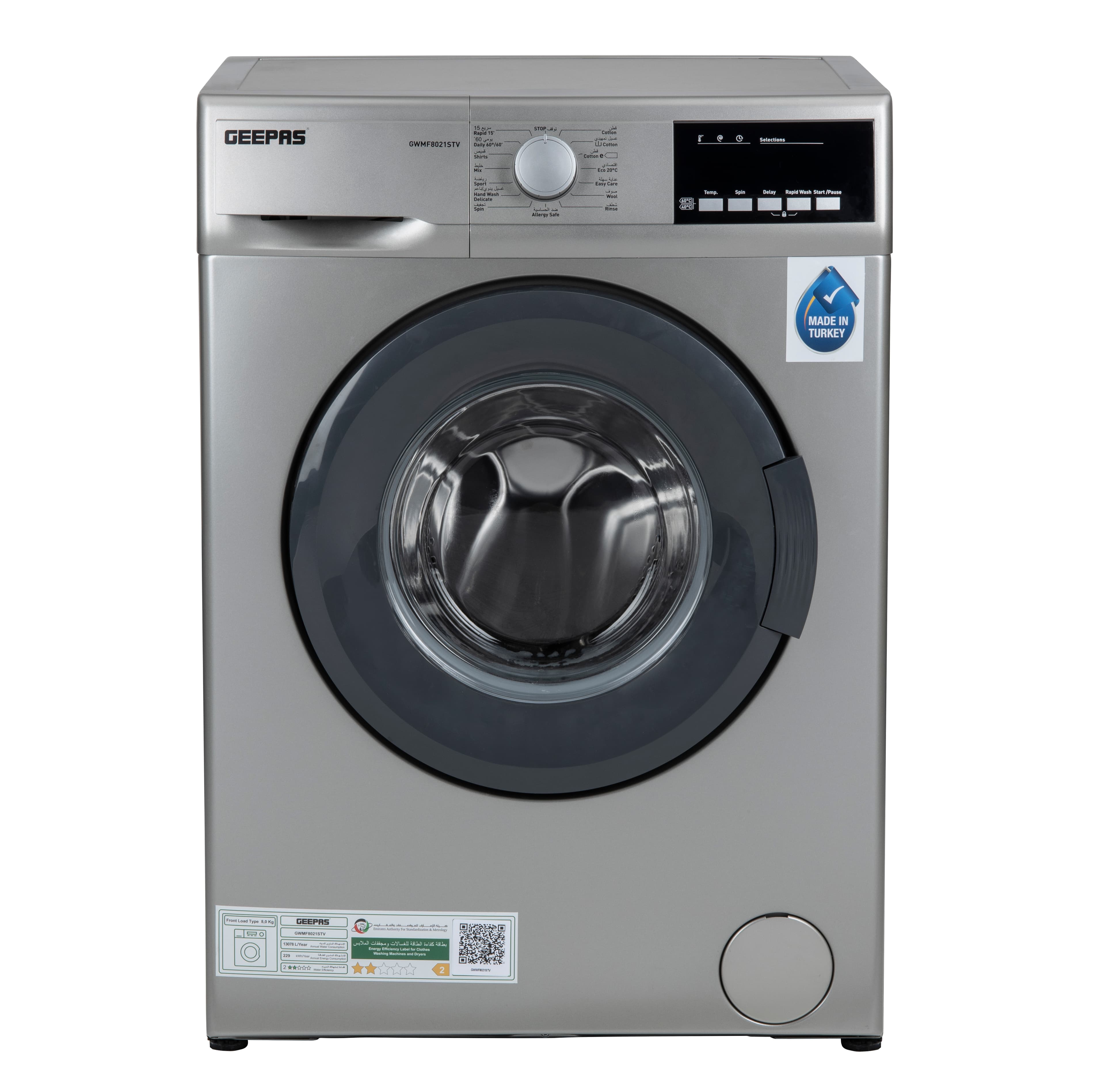 Geepas 8kg 1000RPM Fully Automatic Front Load Washing Machine GWMF8021STV