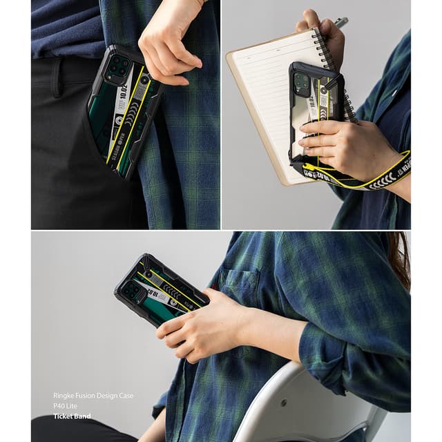 Ringke Cover for Huawei P40 Lite / Nova 6 SE / Nova 7i Case Hard Fusion-X Ergonomic Transparent Shock Absorption TPU Bumper [Designed Case for Huawei P40 Lite / Nova 6 SE / Nova 7i ] - Ticket Band - Multicolor