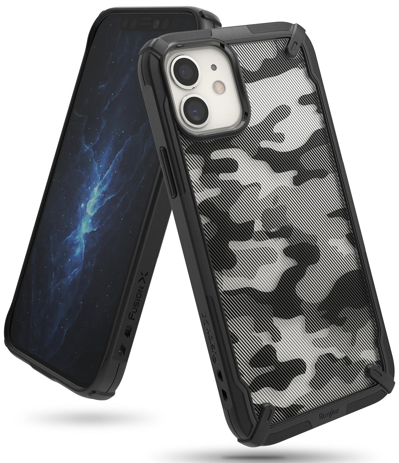 Ringke Cover for Apple iPhone 12 Mini Case (5.4 Inch) Hard Fusion-X Ergonomic Transparent Shock Absorption TPU Bumper [ Designed Case for iPhone 12 Mini ] - Camo Black - Camo Black