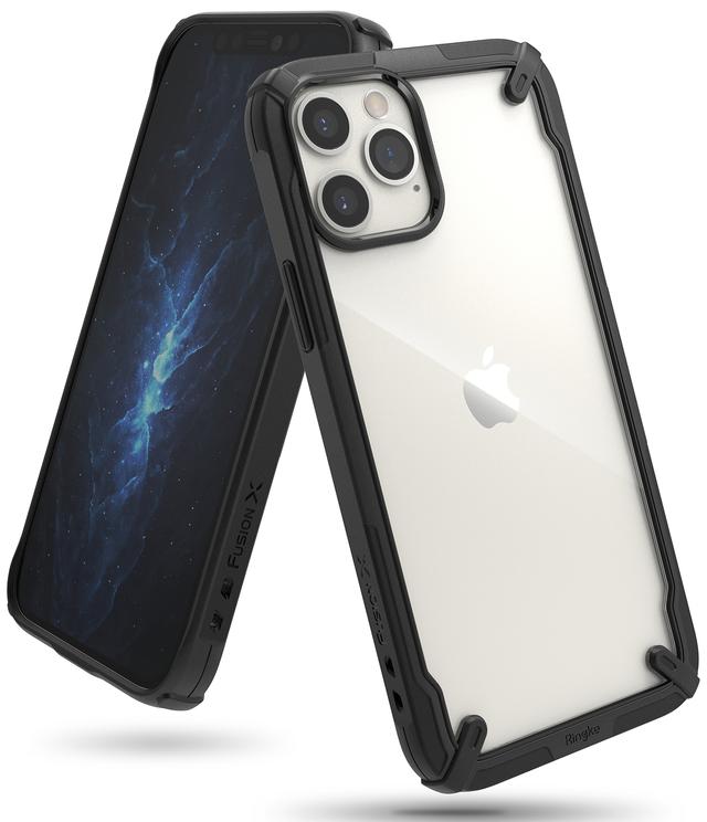Ringke Cover for iPhone 12 / iPhone 12 Pro Case (6.1 Inch) Hard Fusion-X Ergonomic Transparent Shock Absorption TPU Bumper [ Designed Case for iPhone 12 / iPhone 12 Pro ] - Black - Black - SW1hZ2U6MTI3NTQx