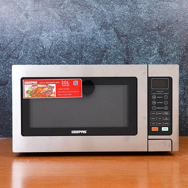 Geepas 30l Digital Microwave Oven 1500w Oven With Multiple Cooking Menus -Reheating, Defrost & Grill -Ideal Grilling, Roasting, Heating & More - SW1hZ2U6MTUyMDM4