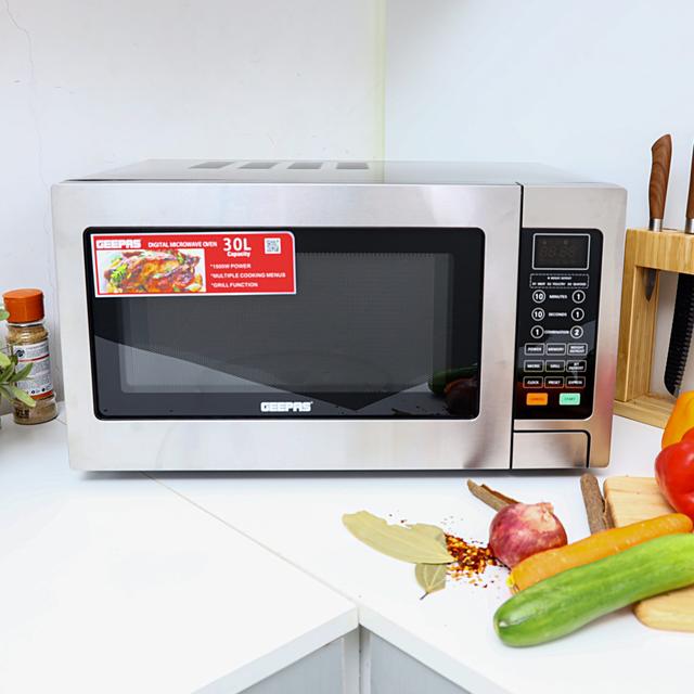 Geepas 30l Digital Microwave Oven 1500w Oven With Multiple Cooking Menus -Reheating, Defrost & Grill -Ideal Grilling, Roasting, Heating & More - SW1hZ2U6MTUyMDM0