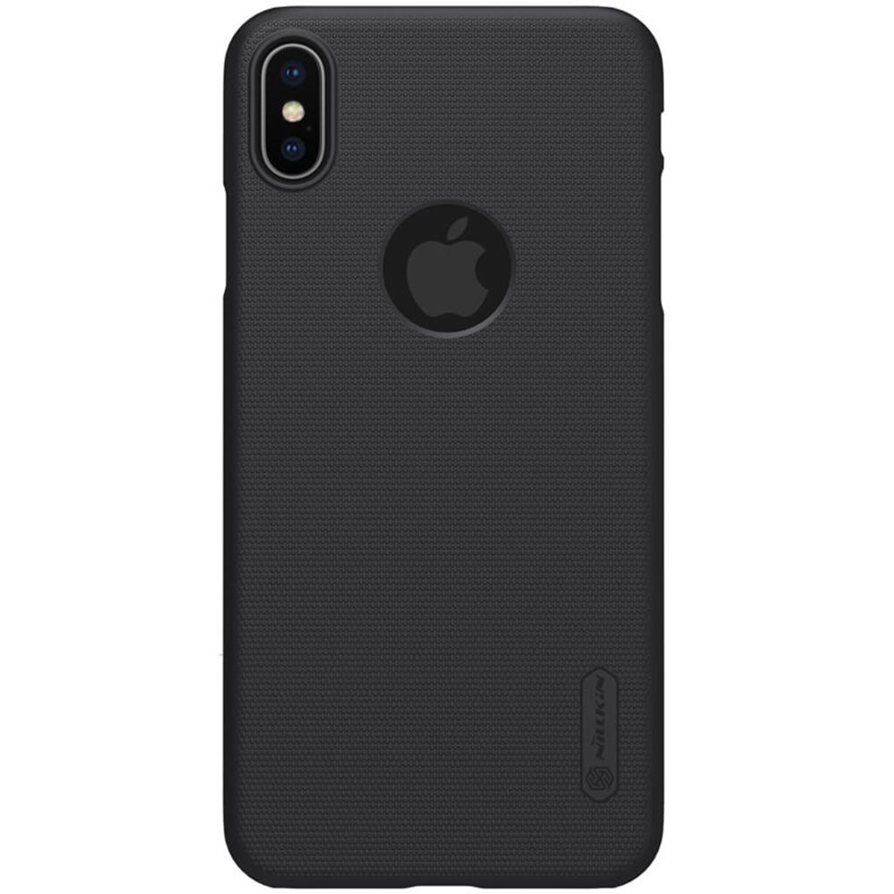 Nillkin iPhone XS Max Case (Logo Cut available) Super Frosted Hard Phone Cover Designed for iPhone XS Max with Stand - Black - Black