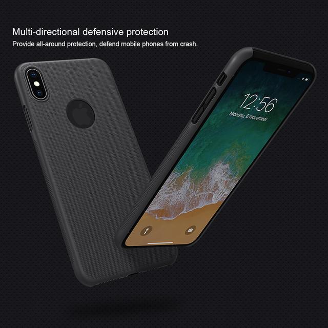 Nillkin iPhone XS Max Case (Logo Cut available) Super Frosted Hard Phone Cover Designed for iPhone XS Max with Stand - Black - Black - SW1hZ2U6MTIyMTA5