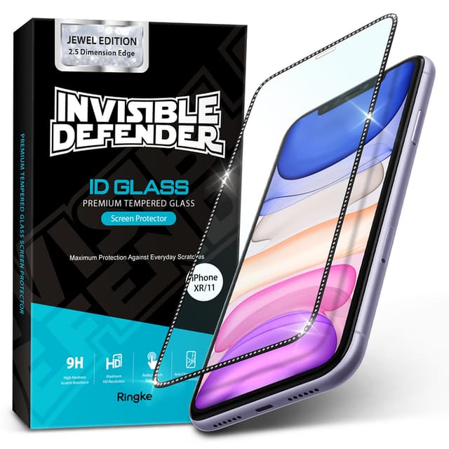 Ringke Invisible Defender Full Coverage iPhone 11 Tempered Glass Screen Protector [Jewel Edition] Compatible Design for iPhone 11 / iPhone XR Screen Protector (1 Pack) - Clear
