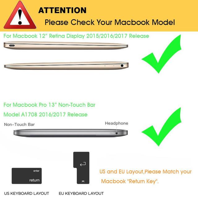 O Ozone Macbook Keyboard Skin for MacBook Pro 12 Inch for MacBook Retina 12 inch Keyboard Cover 2017 2016 2015 Compatible with A1534 A1708 US English Layout Black - Black - SW1hZ2U6MTIzMjQz