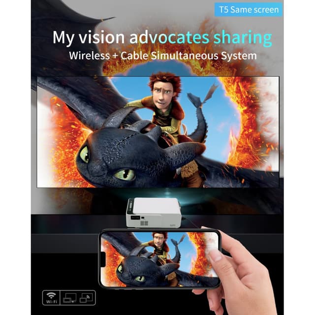 بروجكتر صغير منزلي 100 لومن 40-140 إنش أتش دي واي فاي أبيض وونكت Wownect T5 Home Mini Projector