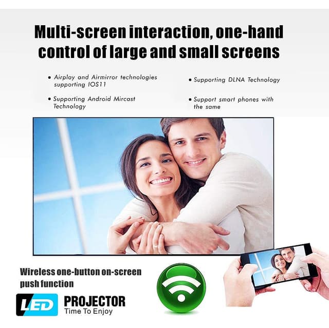 بروجكتر مع شاشة عرض Wownect T6 WiFi LED Projector Wireless