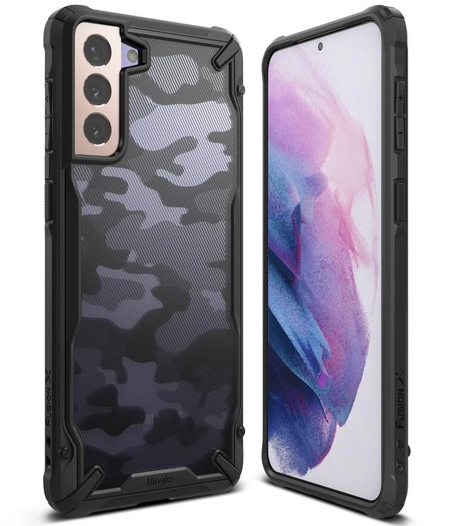 Ringke Compatible with Samsung Galaxy S21 Cover Hard Fusion-X Ergonomic Transparent Shock Absorption TPU Bumper [ Designed Case for Galaxy S21 ] - Camo Black - Camo Black - SW1hZ2U6MTI3MDUz